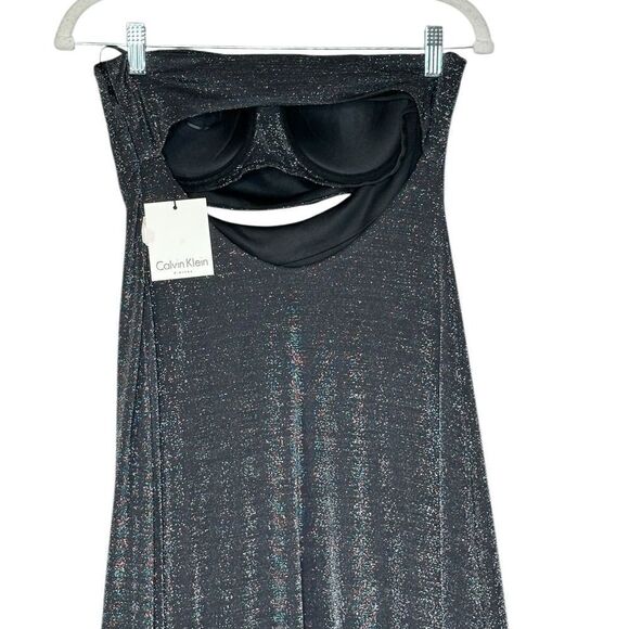 Calvin Klein Black Silver Metallic Strapless Cocktail Maxi Dress | Size 6 - Picture 14 of 14